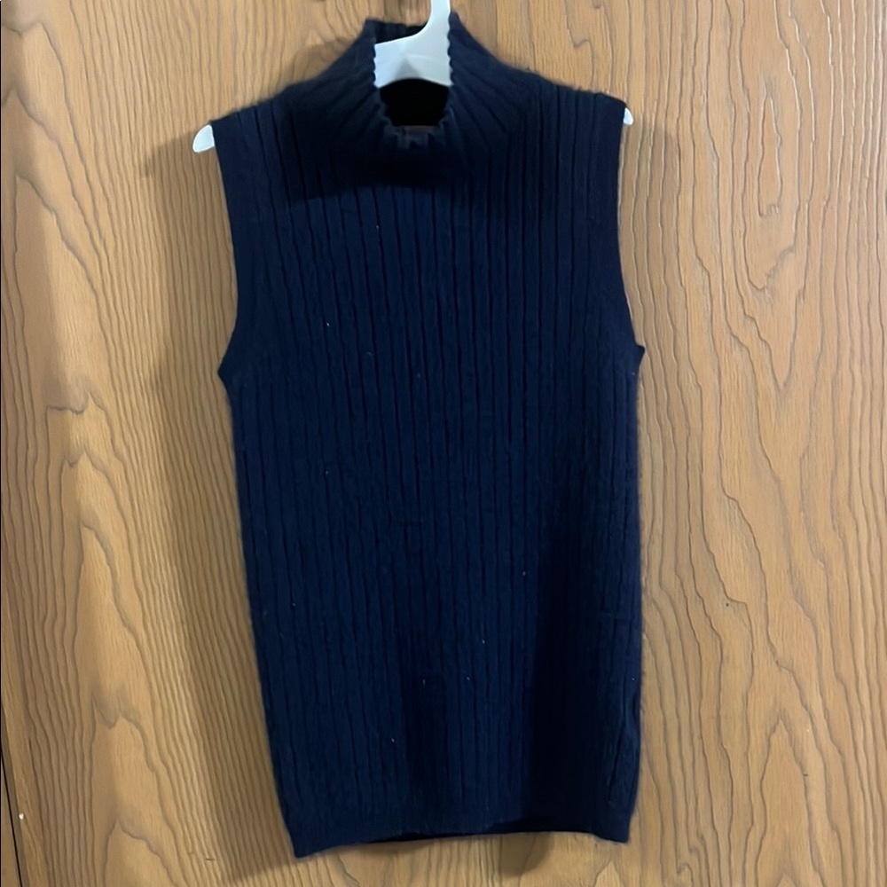 Philosophy Cashmere Ribbed Navy‎ Mock Neck Sleeveless Sweater Small